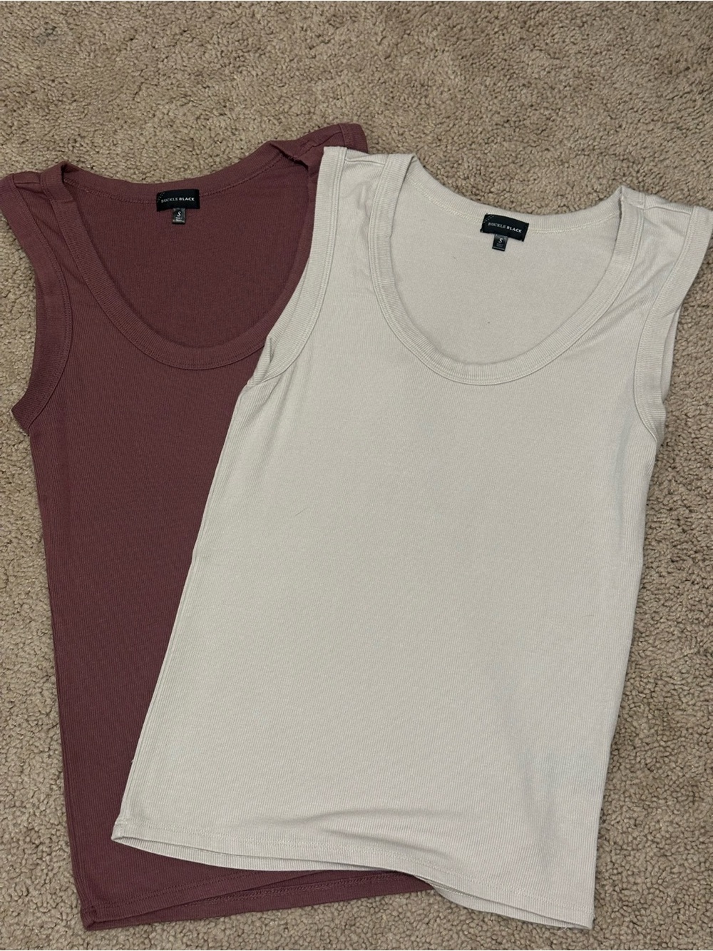 Buckle Black Ribbed Tank Top Duo - Cream and Rose Brown